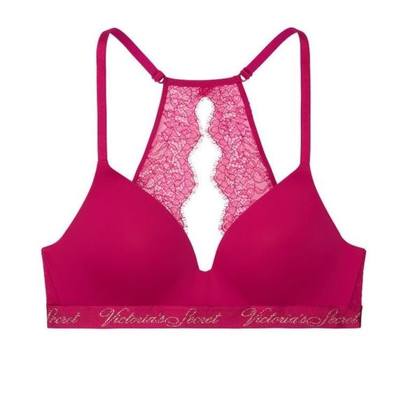 Victoria’s Secret The T-Shirt Lightly Lined Wireless Bra Lace Back Raspberry - Picture 1 of 11
